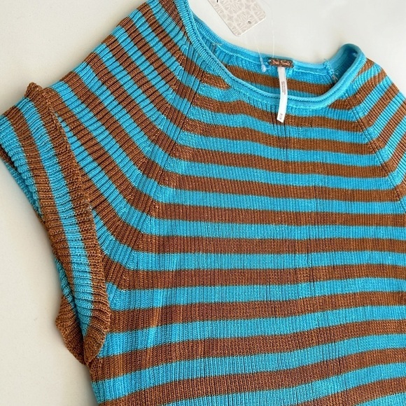 Free People Sail Away Short Sleeve Tee Savannah Blue Orange Combo Medium - Picture 3 of 12